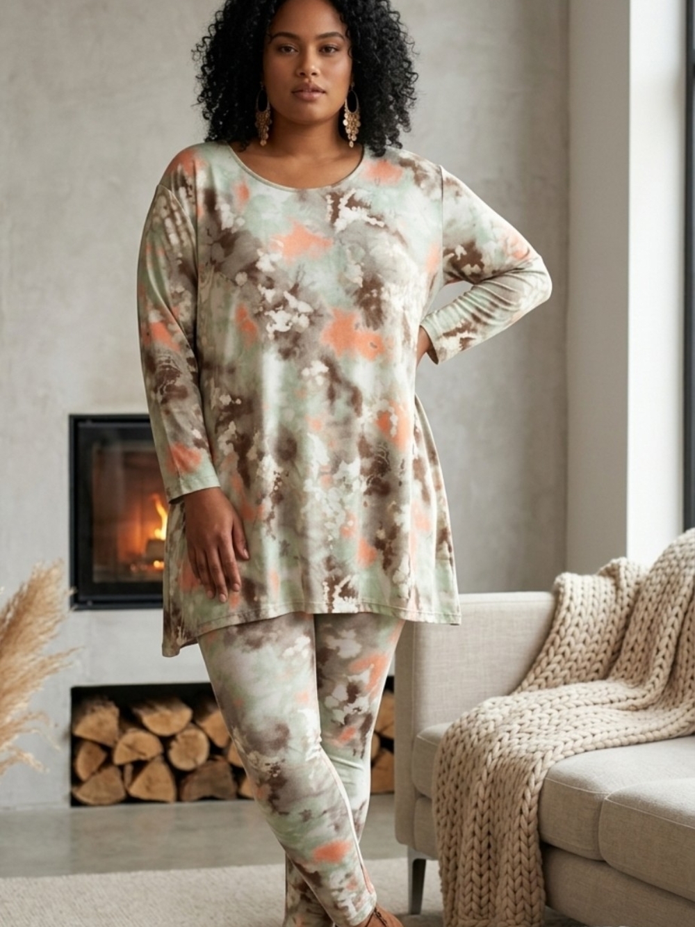 Link Soft Tie-Dye Top in Sage, Coral & Brown